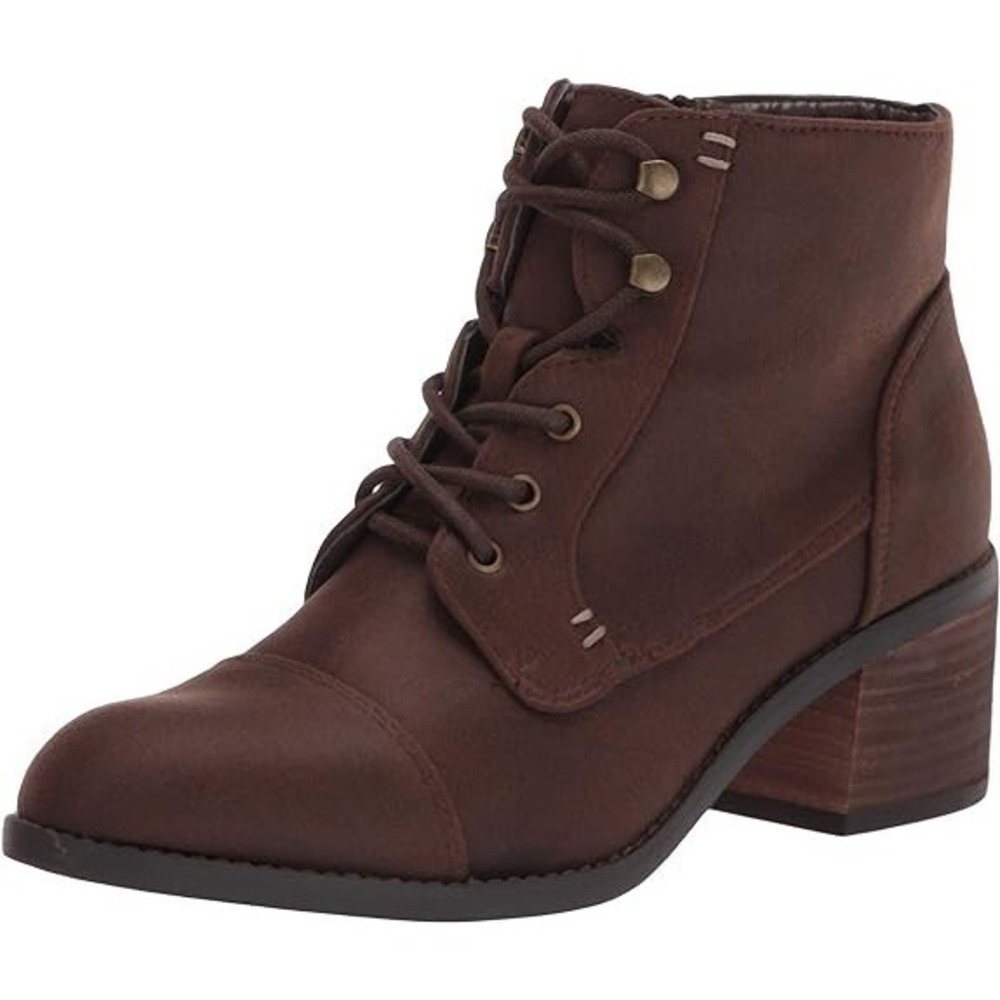 Bella Vita Women's 5 M Block Heel Ankle Boots Lace Up Size Zip Dark Brown NEW